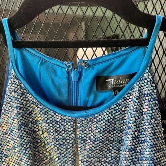 Aidan Mattox Formal Sequin Halter Mini Dress with Cutout Size 2 Marine Blue NWT - Picture 9 of 16